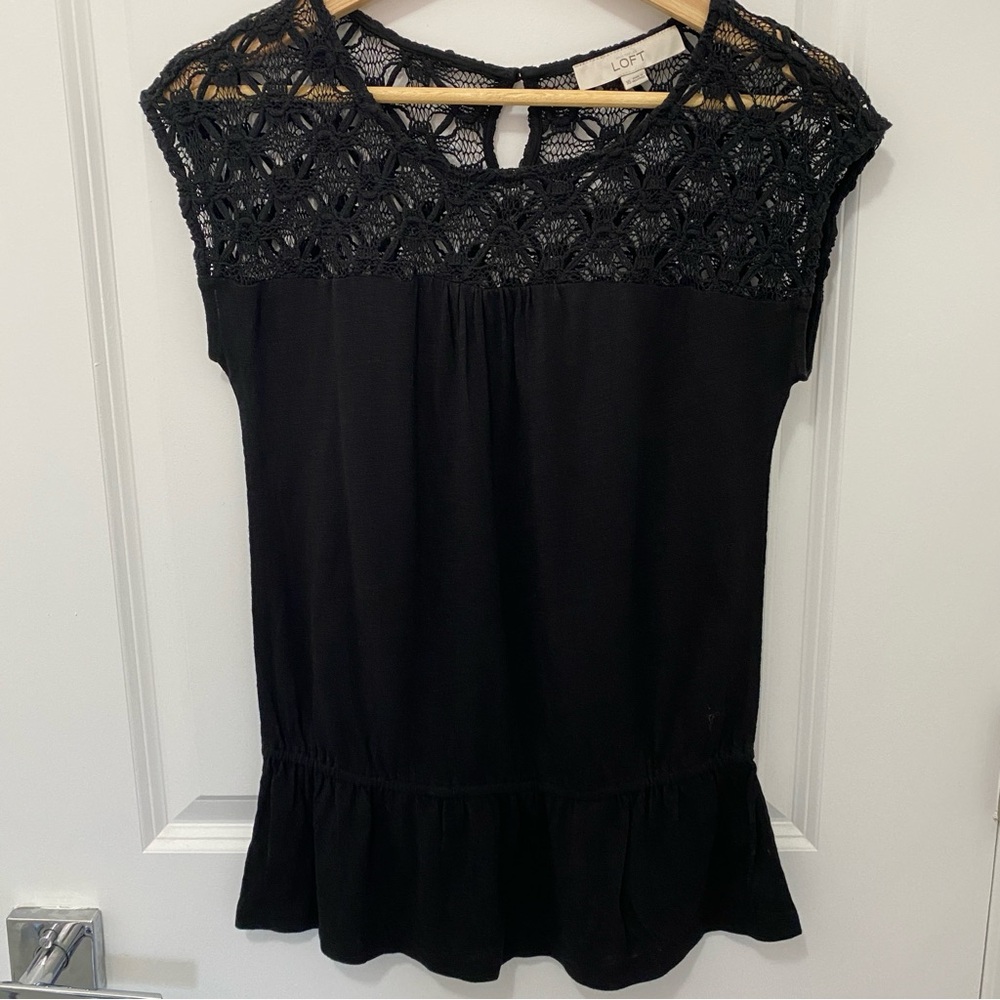 Loft Black Cotton Blouse (Black, size XS)